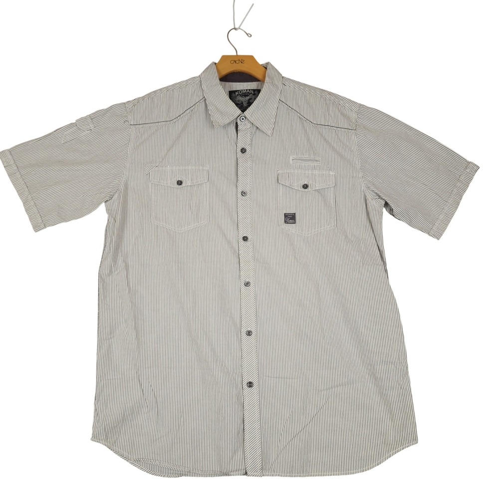 Koman Jeans Mens Striped Short Sleeve Button Up Shirt 2XL Casual Workwear‎